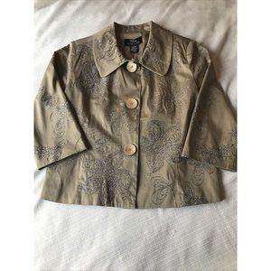 Trenz, Women’s Beige Jacket, Wooden Button Up, Floral Embroidered, Size S